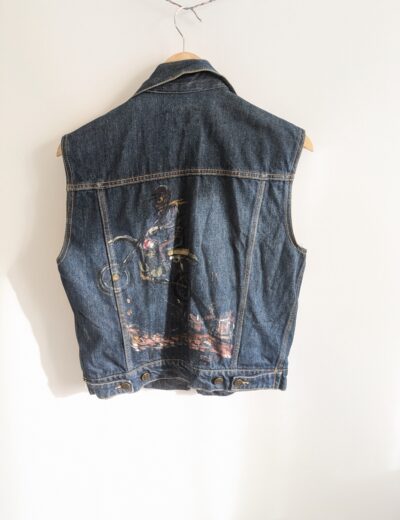 Handbemalte Weste mit einem Motorradfahrermotiv Gr.S