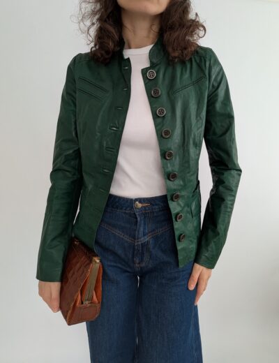 Leonardo Vintage Lederjacke, Gr 34 Dunkelgrün