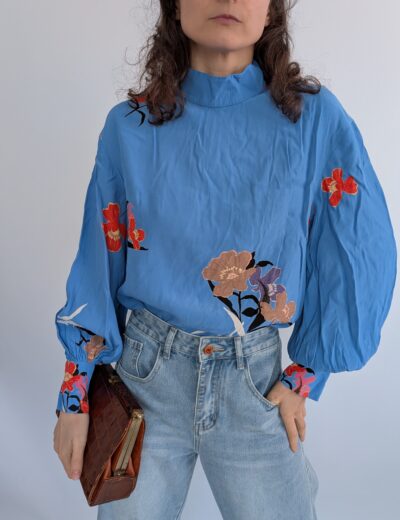 Blaue Bluse mit Blumenmuster H&M Gr.XS