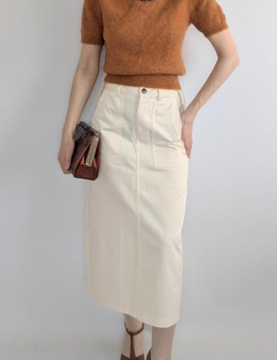 Cremefarbener Midirock mit Taschen Gr.S