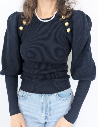 Marineblauer Pullover mit Puffärmeln von Zara Gr.XS