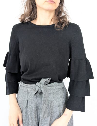 Schwarzer Rüschenpullover, Größe L