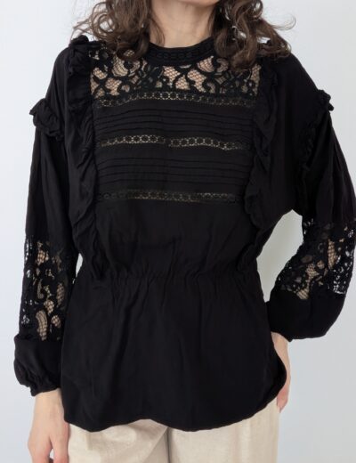 Schwarze Bluse mit Spitze Gr.M