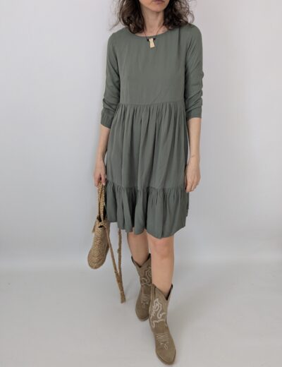 Kleid mit Rüschen, Khaki, Gr.XS