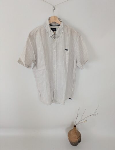 Herren Kurzarmhemd Jean Paul Classique, 100% Leinen, Gr. XL, Beige gestreift