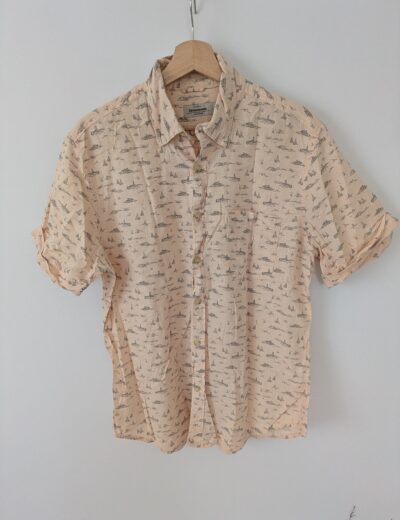 Herren Kurzarmhemd Dressmann, Linen Blend, Gr. M, Apricot Nautik-Print