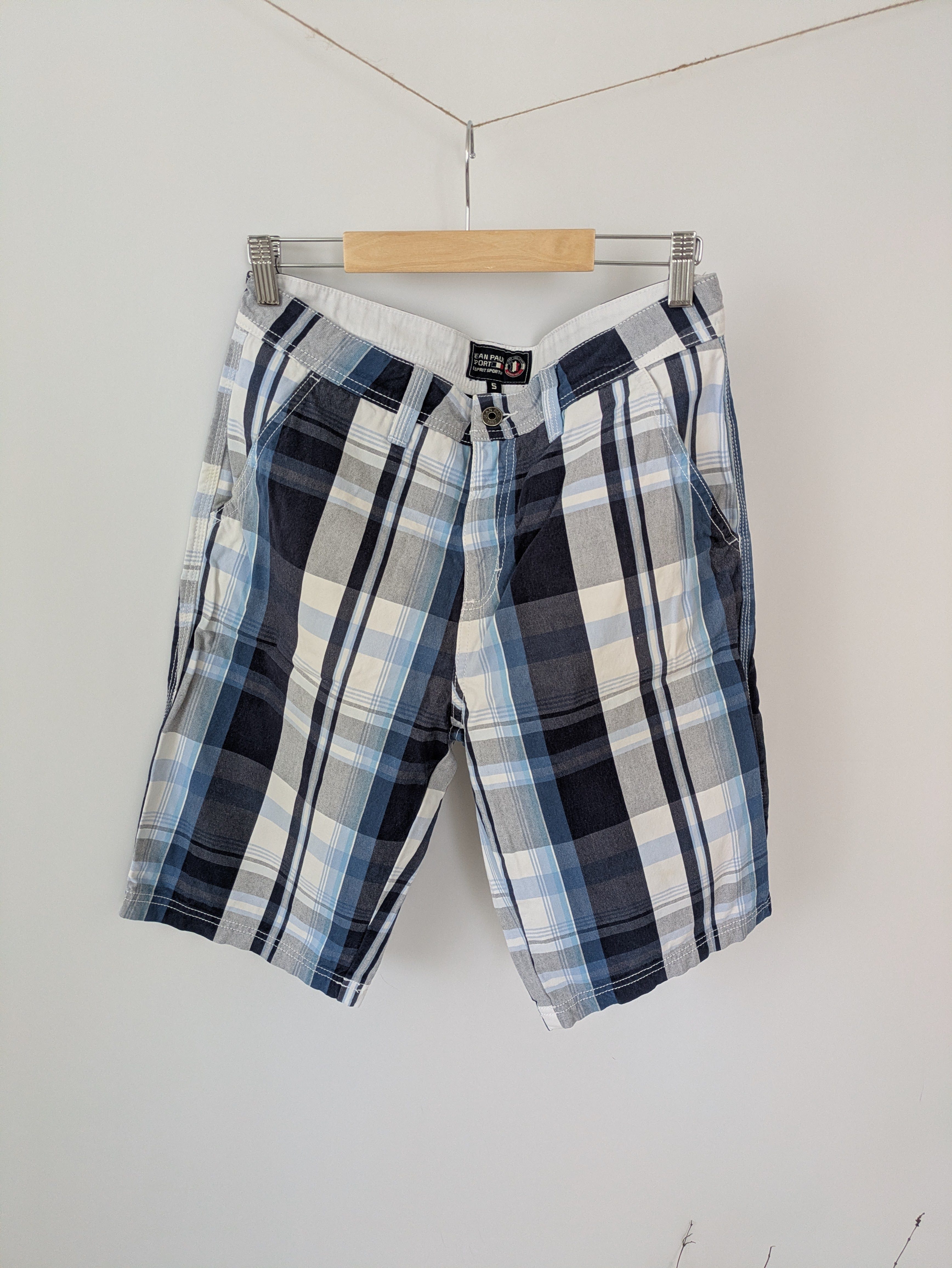 Herren Shorts Jean Paul Sport, 100% Baumwolle, Gr. S, Blau-Weiss Karo