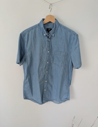 Herren Kurzarmhemd H&M, Regular Fit, 100% Baumwolle, Gr. M, Hellblau Denim-Look