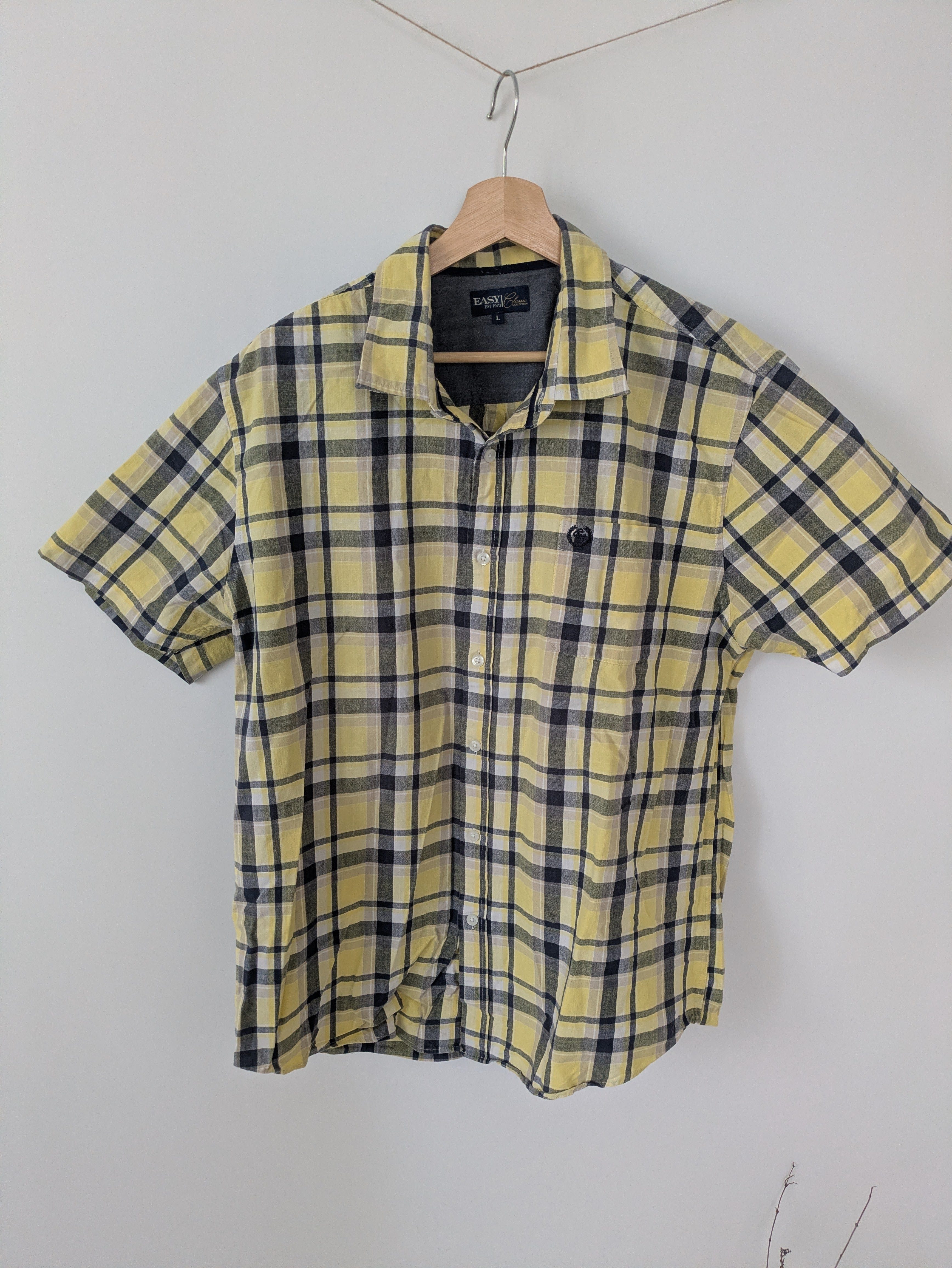 Herren Kurzarmhemd Easy Classic Collection, 100% Baumwolle, Gr. L, Gelb-Navy Karo