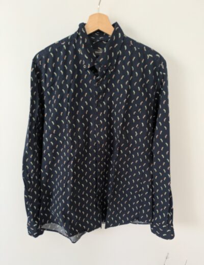 Herren Langarmhemd Dressmann, Slim Fit, 97% Baumwolle, Gr. L, Navy Papageien-Print