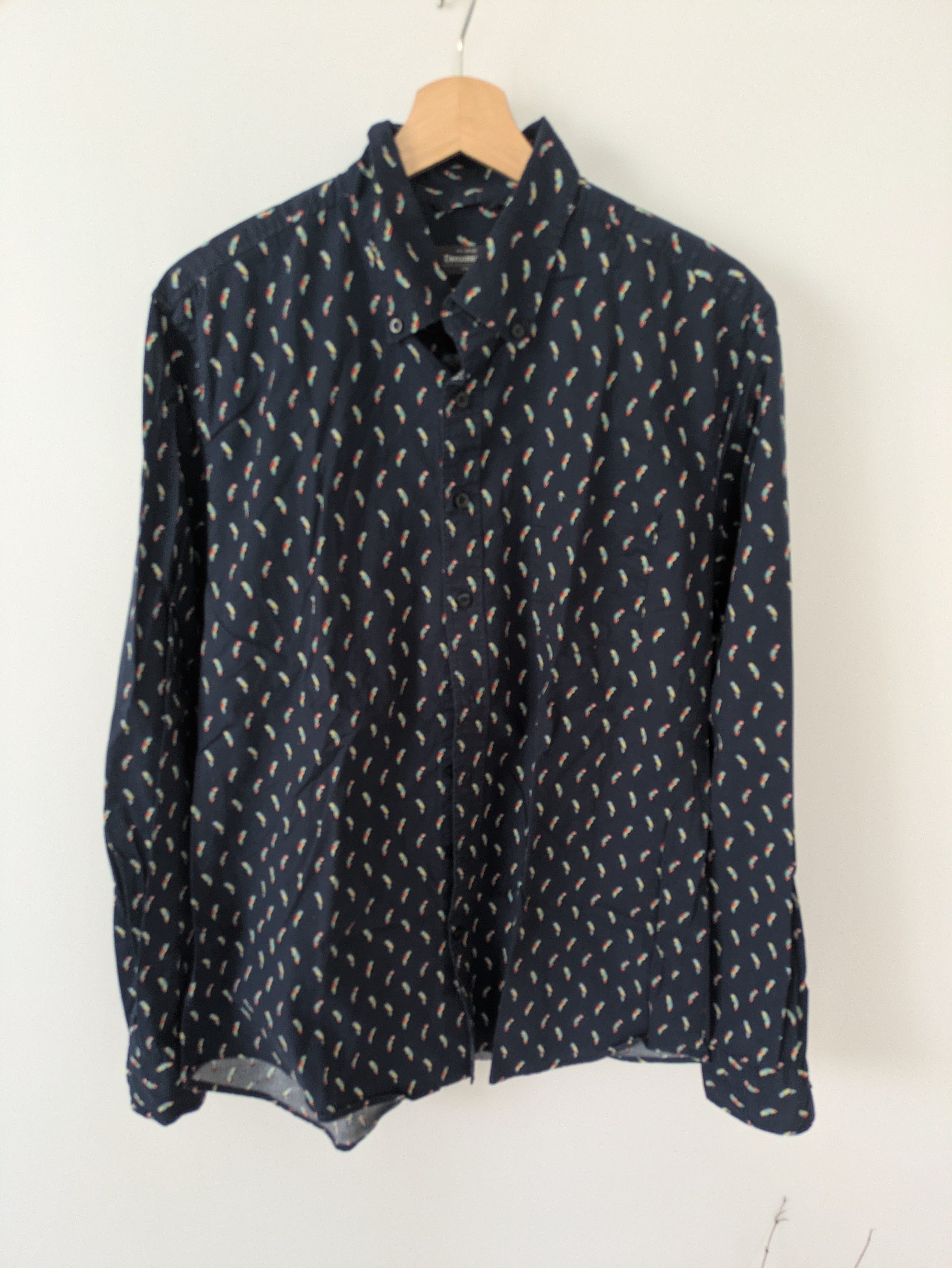 Herren Langarmhemd Dressmann, Slim Fit, 97% Baumwolle, Gr. L, Navy Papageien-Print