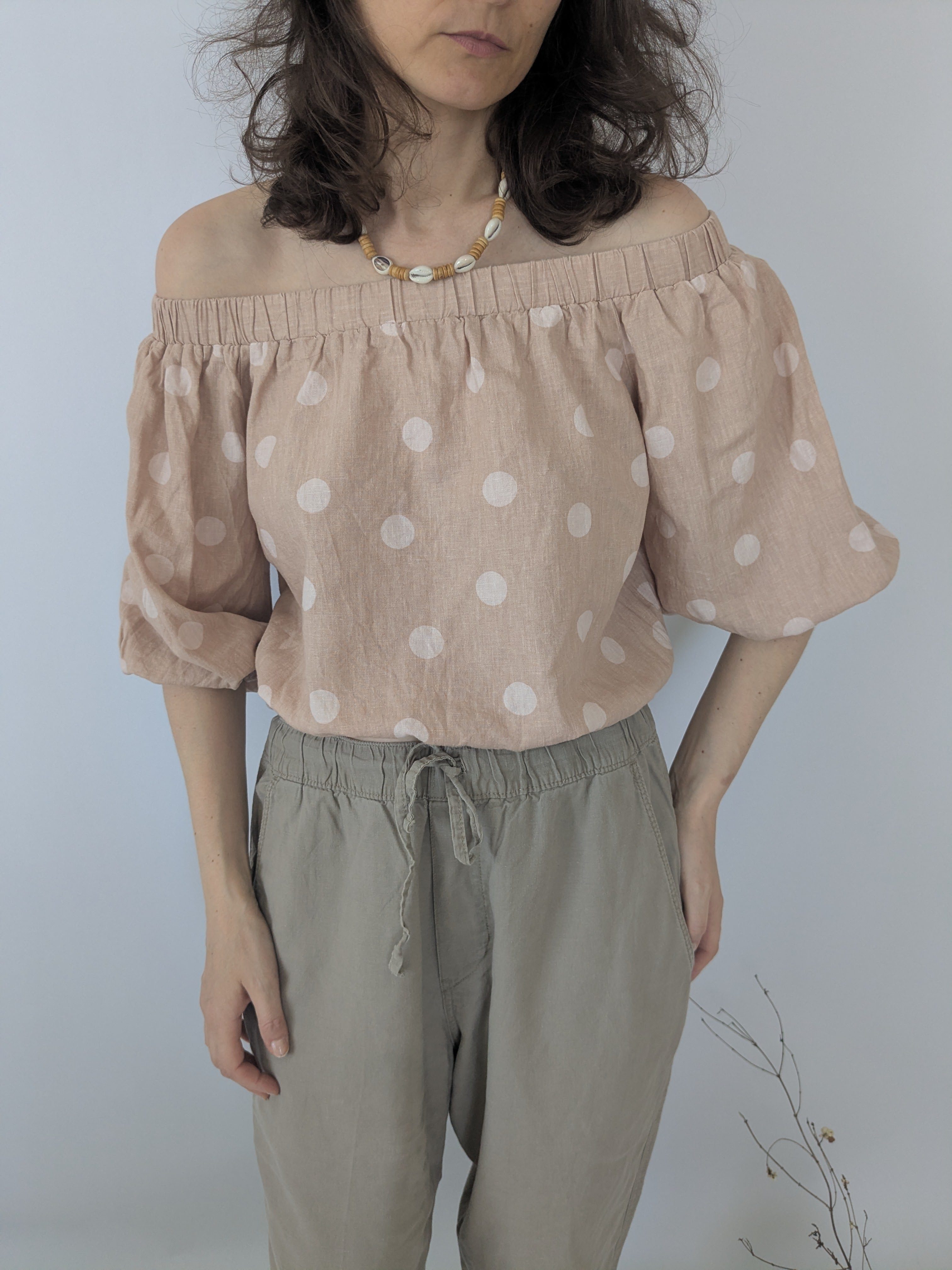 BIK BOK | Leiniges Crop-Top mit Punktemuster | Gr. S