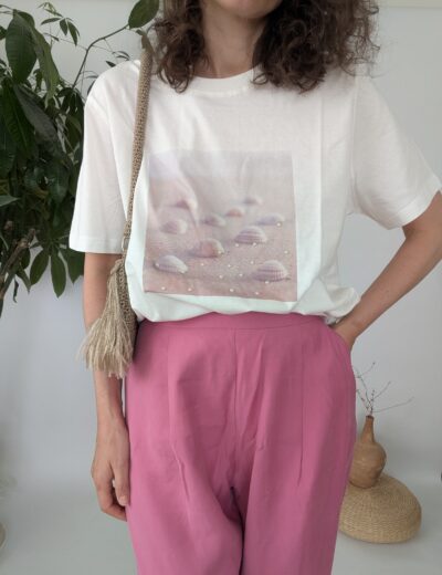 Sinsay – Weißes T-Shirt mit Print, Größe L