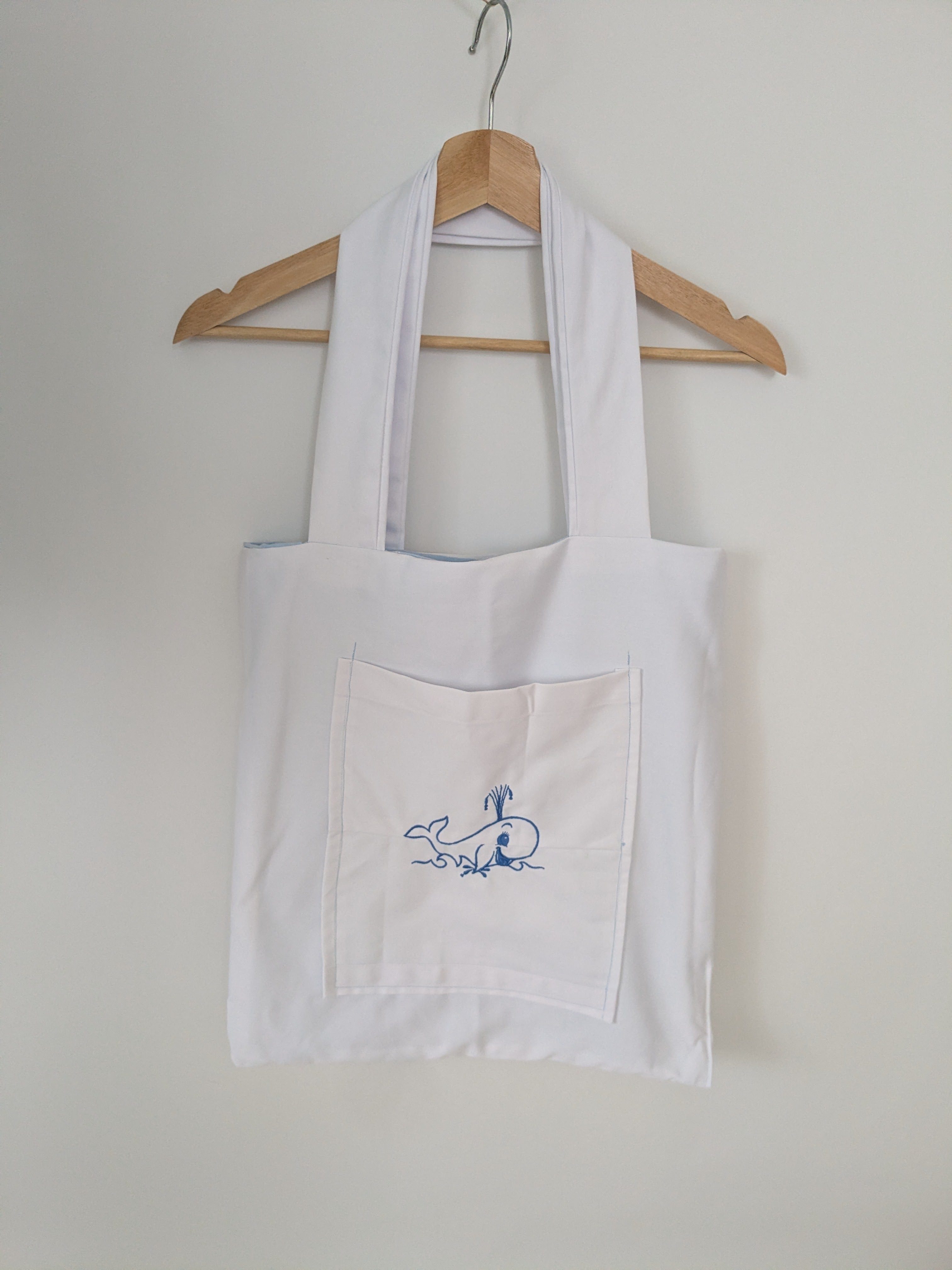 Wendbare Tragetasche „Ocean Soul" mit Wal-Stickerei – Upcycling Stoffbeutel aus Hemdenstoff – Bild 5
