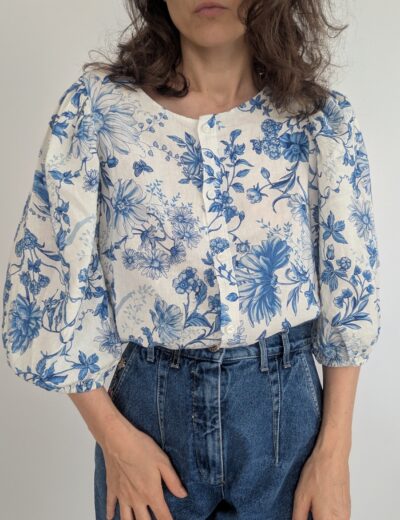 gemusterte Bluse aus Leinen/Viskose, Gr.M H&M