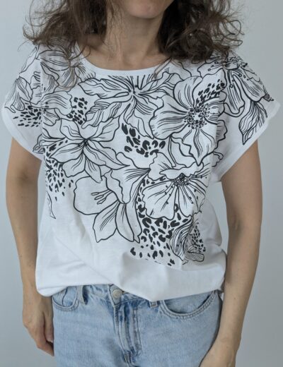 Baumwoll-T-Shirt mit Blumenmuster, Gr. L, neu