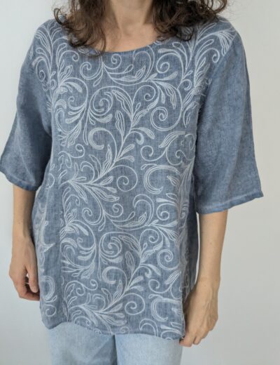 Leinenbluse 100% mit Stickerei, Gr.XL/ XXL