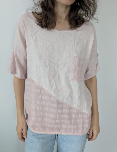 Bluse aus Leinen/Baumwolle, puderrosa Gr.L