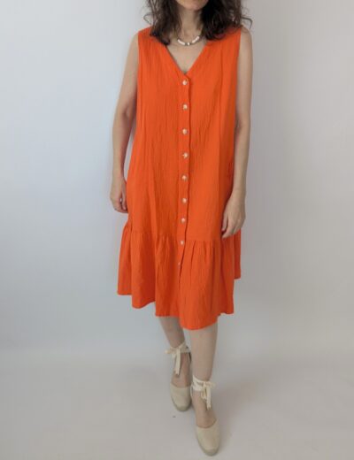 Orangefarbenes Kleid mit Rüschen Gr. XL