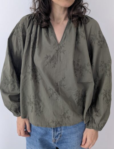 Cubus Blumenbluse Olivgrün - Größe S (Defekt)