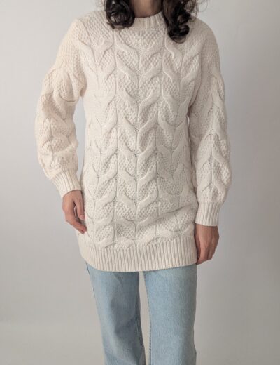 Langer Zopfstrickpullover von Primark in Creme, Gr. XS