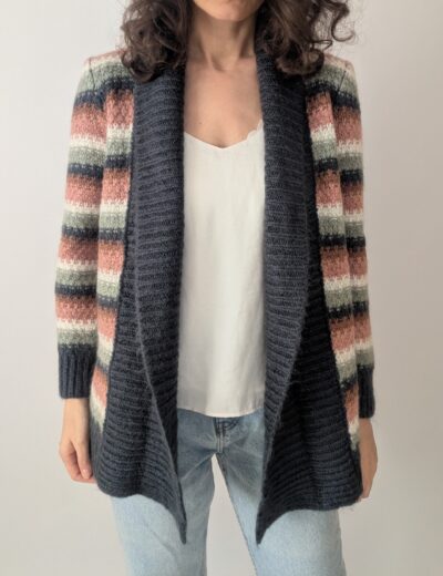 Gestreifter Mohair-Cardigan von blu mit Schalkragen, Gr. XS (34)